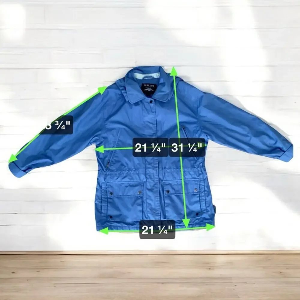 Vintage Pacific Trail Jacket Windbreaker Snap Hood Blue Womens Petite Small EUC